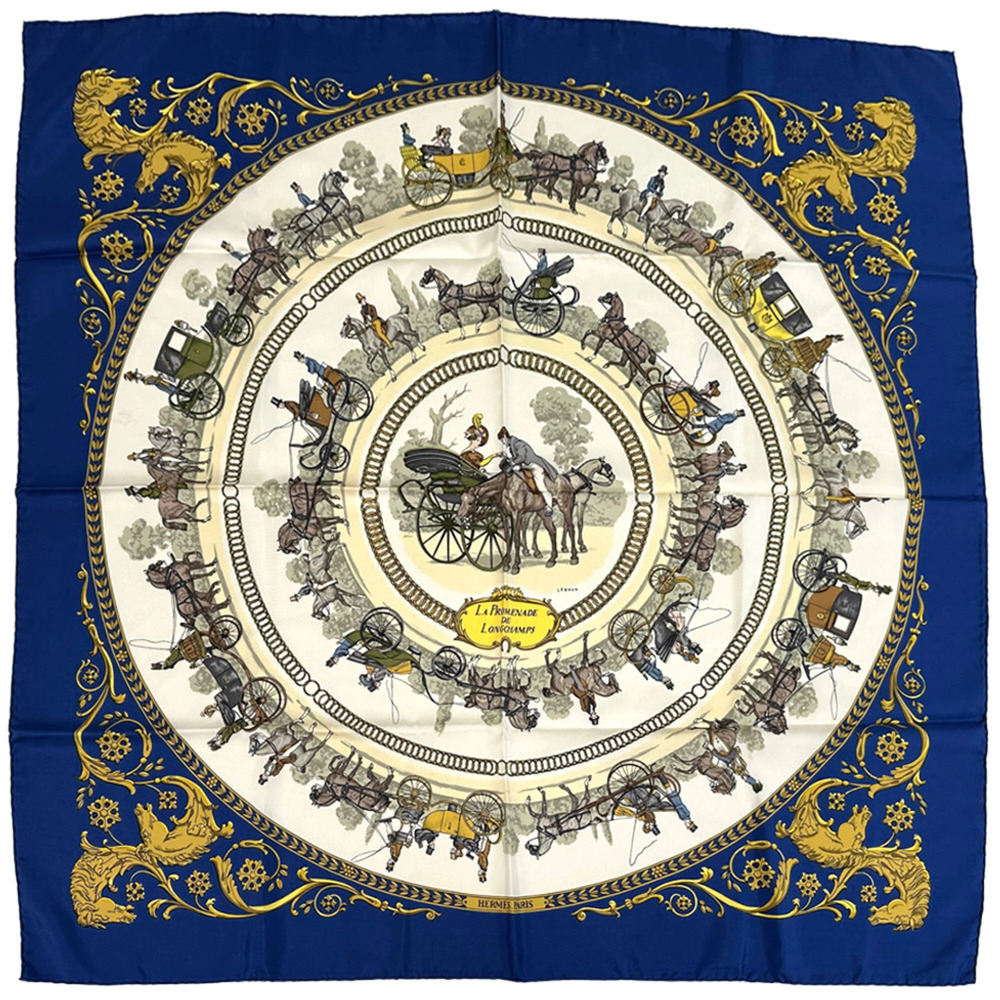 HERMES Blue Silk Scarf - Picture 1 of 7